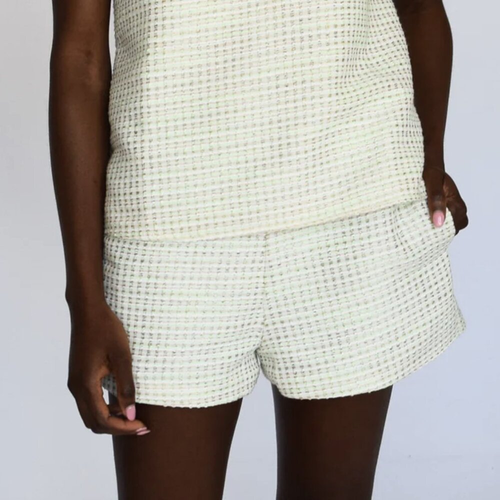 Never a Wallflower Mint Tweed High Waist Shorts